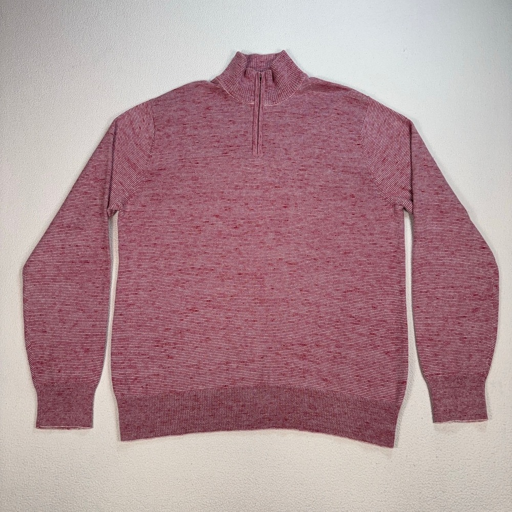 Bonobos Cotton-Cashmere 1/4 Zip Men's M Red Slim Fit‎ Micro-Stripe Knit Pullover